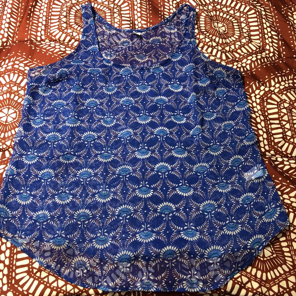 3/$15! Old Navy Blue Sheer Floral Tank XL